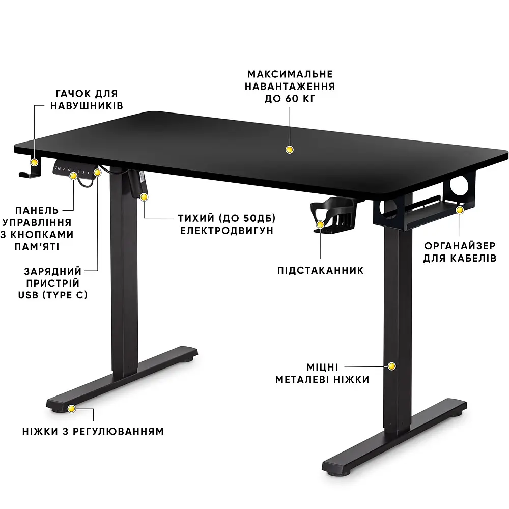 Стіл Mealux PowerDesk Lite Black з електрорегулюванням висоти (арт. EVO-201 Lite B/B) - фото 2