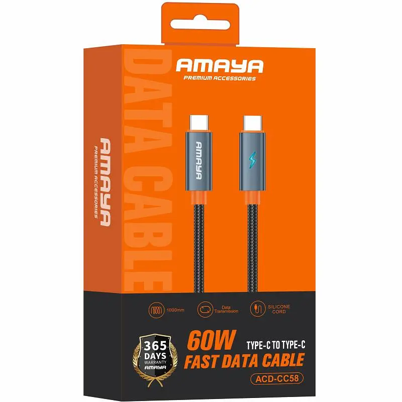 Дата кабель Amaya CC58 Type-C to Type-C 60W (1m) Gray - фото 2