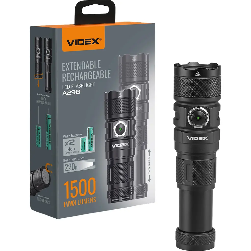 Портативний світлодіодний ліхтарик Videx VLF-A298, 1500Lm 5000K (28360-000)
