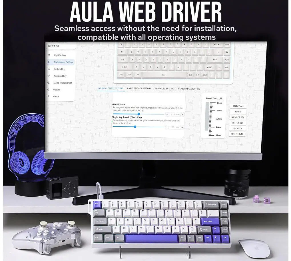 Клавиатура игровая механическая AULA WIN-68 HE Max White-Blue Magnetic switch ENG/UKR - фото 10