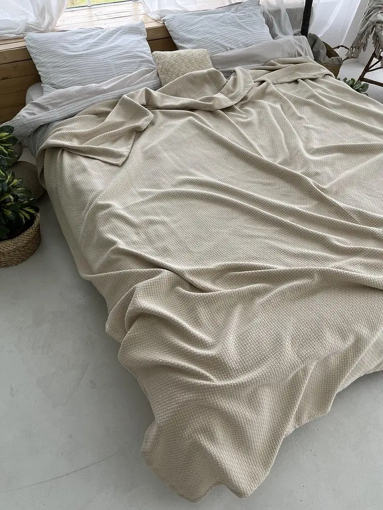 Покривало Zeintex Wheat бавовняне бежеве 230х260 см - фото 5