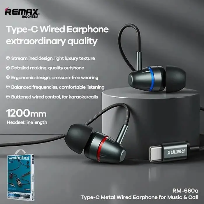Наушники Remax RM-660a Metal Wired Earphone for Music & Call Type-C - фото 2