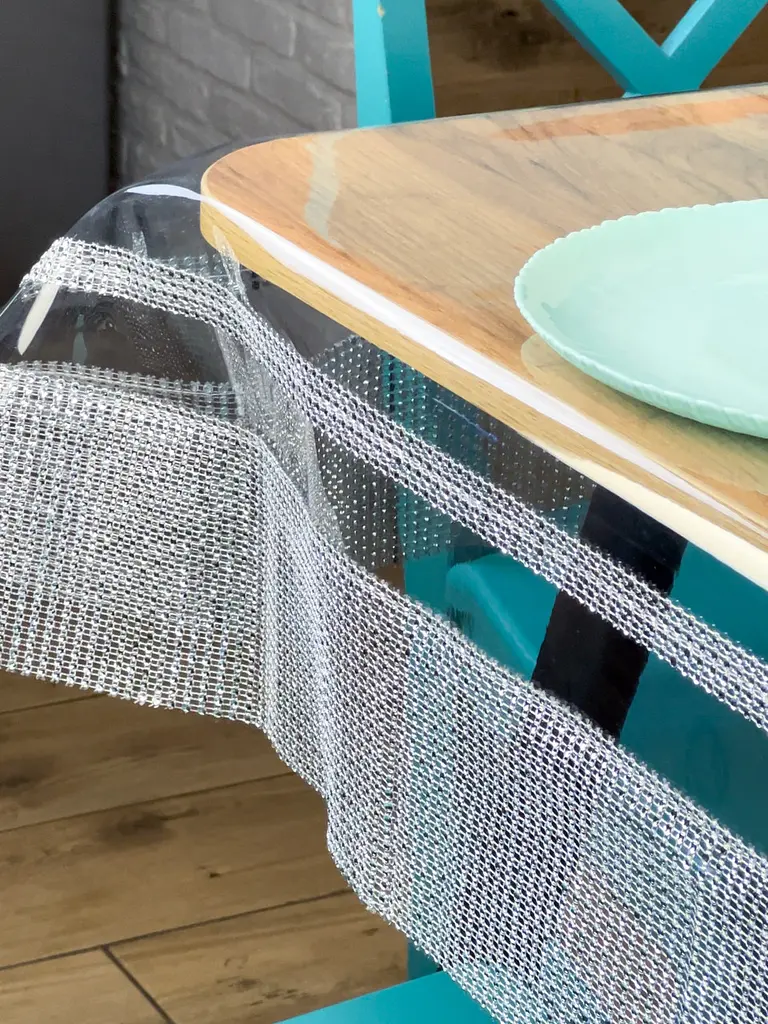 Скатерть силиконовая с серебряной стразовой лентой двойной 290х160 см - фото 5