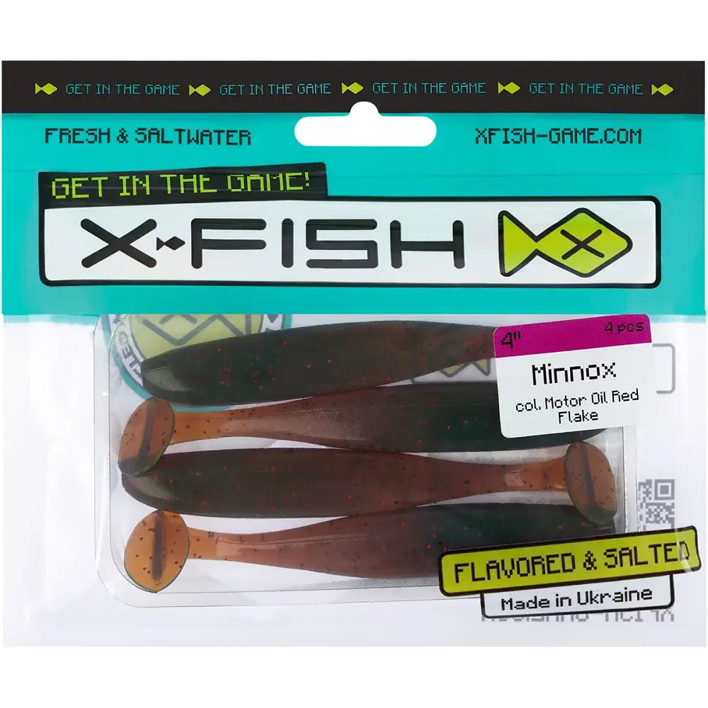 Силікон X-Fish Minnox 4" Motor Oil Red Flake (4шт/уп) - фото 2