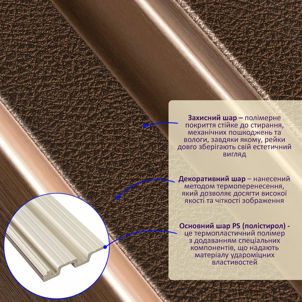 Рейка декоративна Wall Stickerя PS 2900х120х20 мм Под коричневую кожу с бронзой SW-00002147- - фото 2