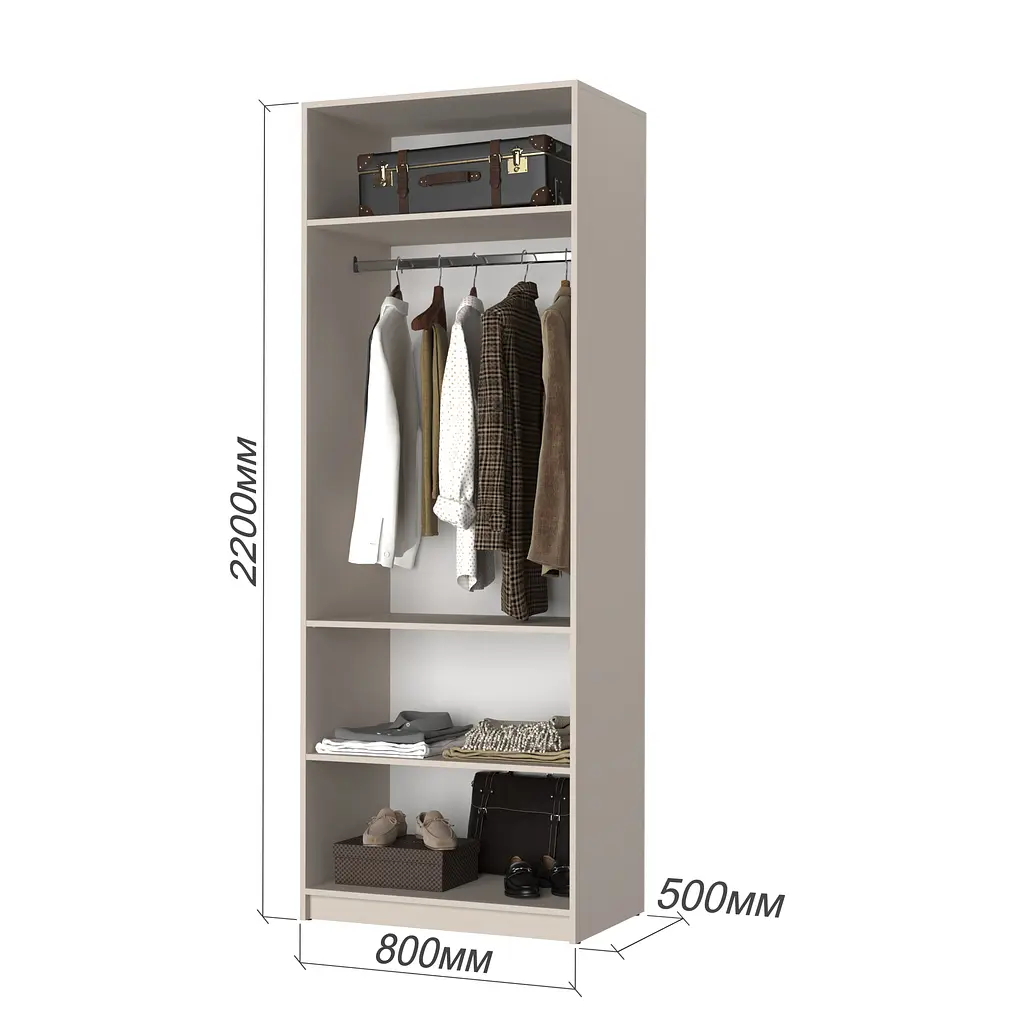 Шкаф 2-дверный с антресолью MebelStar Оскар Gloss BL-B, комплект полок 80x52x260 см Кашемир/Кашемир (MBS-5364) - фото 3