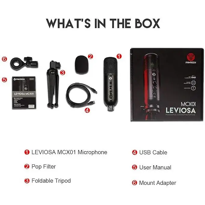 Конденсаторний мікрофон для подкастів, потокового передавання FANTECH LEVIOSA MCX-01, кардіоїдний дизайн з - фото 6