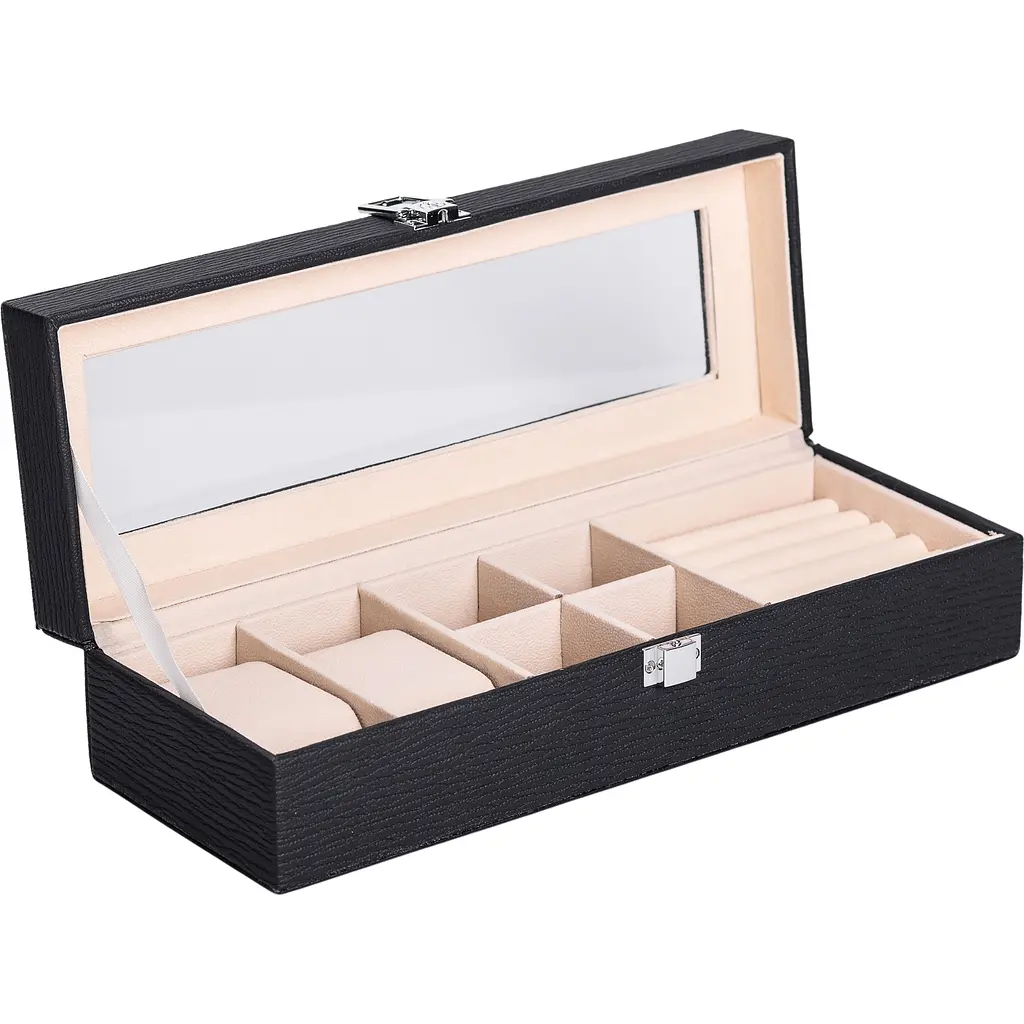 Скринька-органайзер для прикрас Yiwu із накидним замком 31x11x8 см чорна HP-5-5B - фото 3