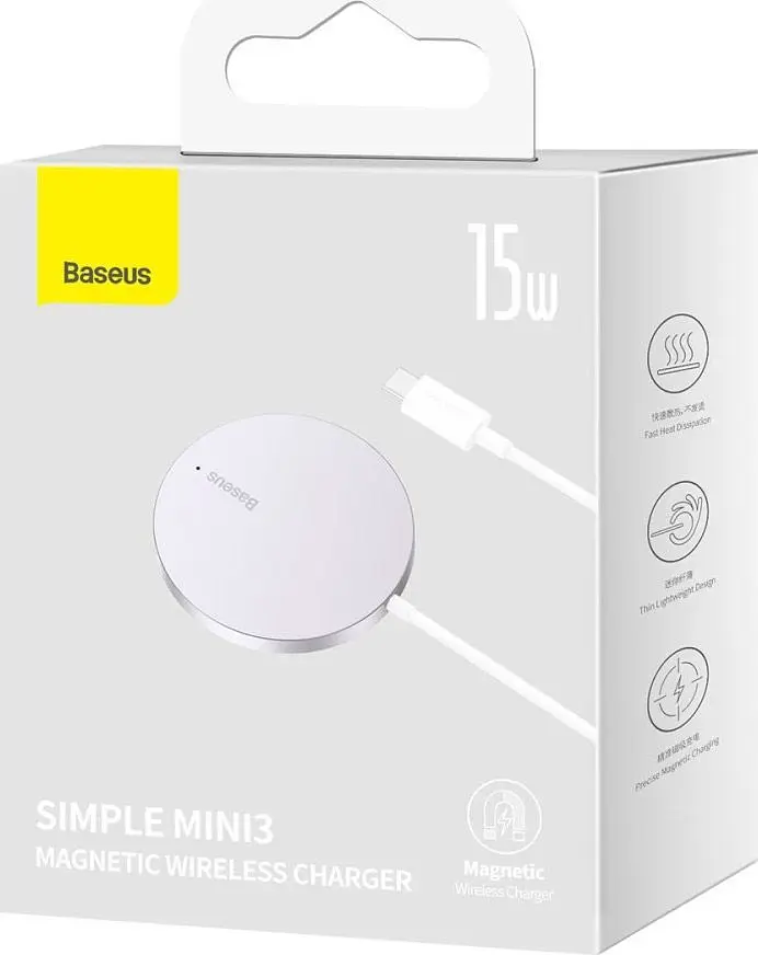 Бездротовий зарядний пристрій Baseus Simple Mini3 Magnetic Wireless Charger 15W Silver (CCJJ040012) [90318] - фото 8