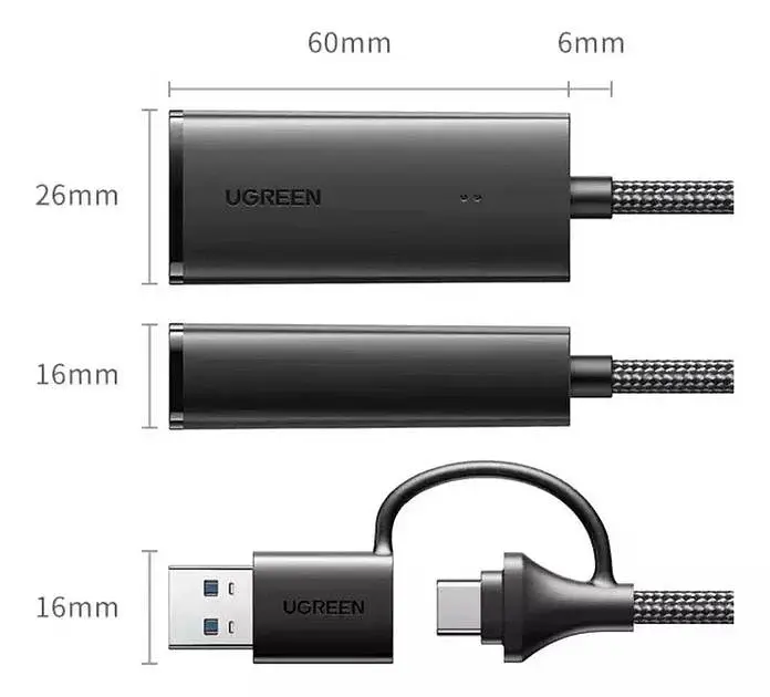 Адаптер для сетевого кабеля UGREEN CM650 USB C+USB A to RJ45 Gigabit Ethernet Adapter 1000Mbps для MacBook Pro - фото 5