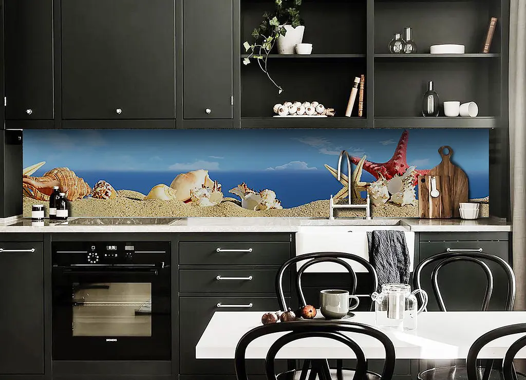 Кухонний фартух Happy Pocket Черепашки вінілова наклейка пляж пісок море морська зірка Синій 65х250 см Z180822 - фото 3