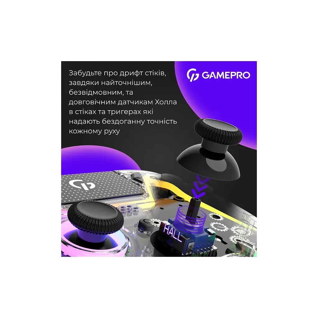 Геймпад GamePro GPS13T BT 5.3/USB/PC/iOS/Android/PS3/PS4 RGB Transparent (GPS13T) - фото 4