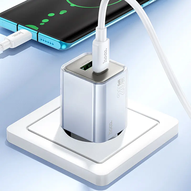 СЗУ Hoco N46 Glorious PD20W+QC3.0 (1USB-A/1C) + кабель Type-C to Type-C - фото 5