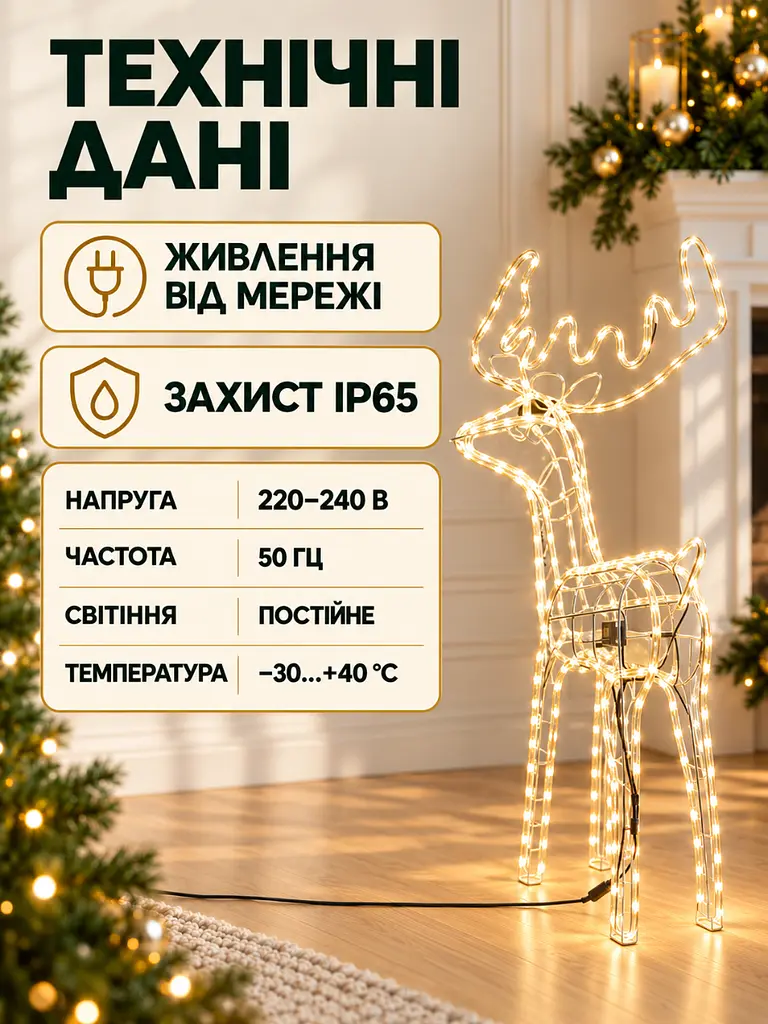 Світлодіодна фігура олень 120 см з поворотом голови для дому та вулиці теплий білий (32001550) - фото 7