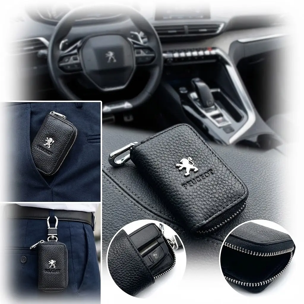 Чохол для ключів із карабіном Peugeot (тиснена шкіра) - фото 2