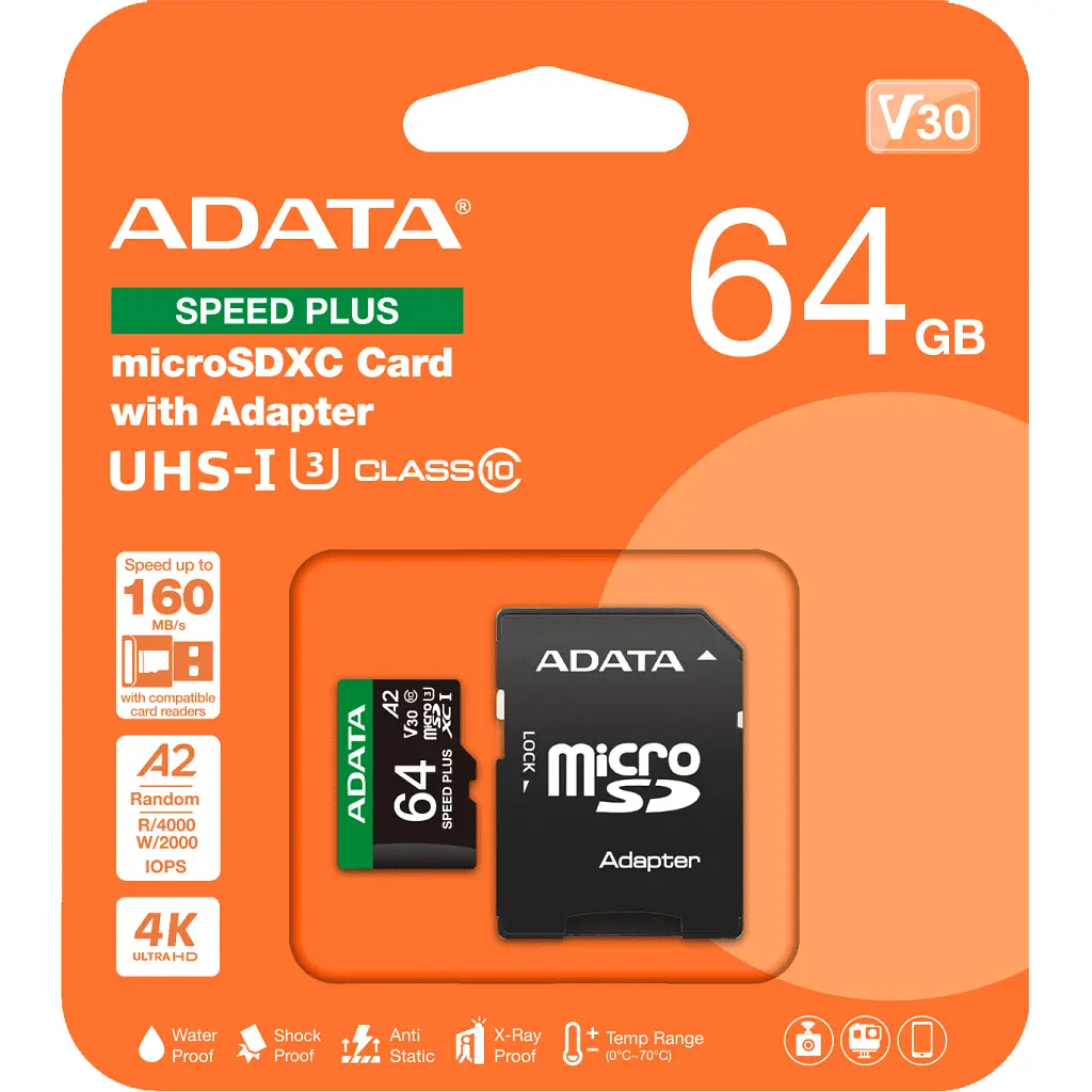 Карта пам'яті ADATA 64GB microSD class 10 UHS-I U3 V30 A2 Speed Plus (UD64GUI3V30A2SP-RA1) - фото 3
