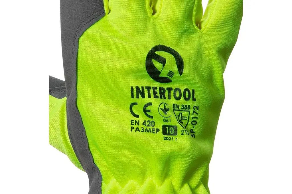 Рукавички робочі захисні Intertool комбінована козяча флуоресцентна шкіра зелена 10" - фото 2