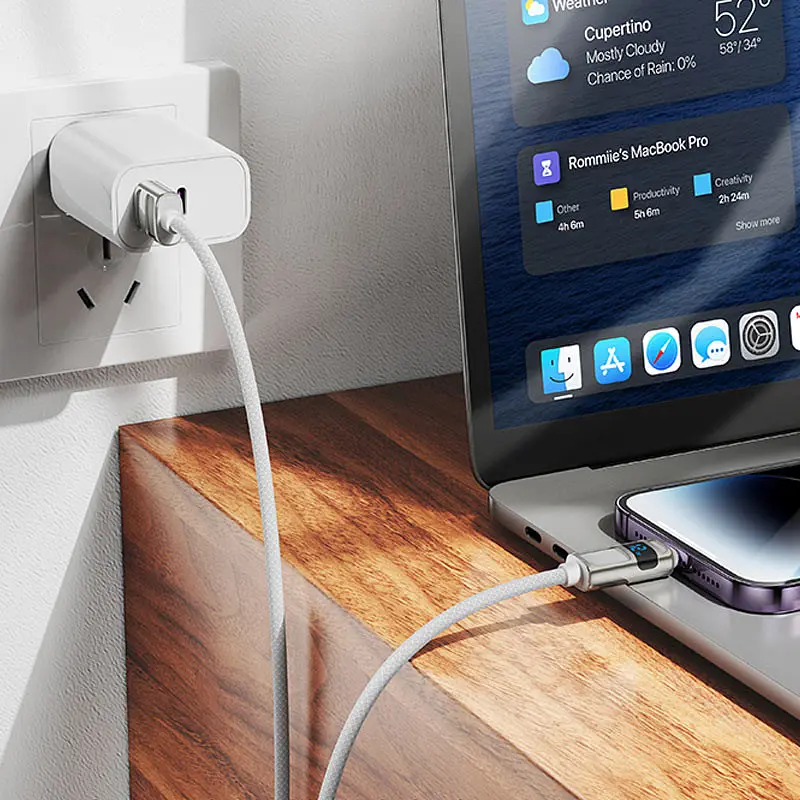 Дата кабель Hoco U137 Line with display USB to Lightning 2.4A/12W (1.2m) White - фото 4