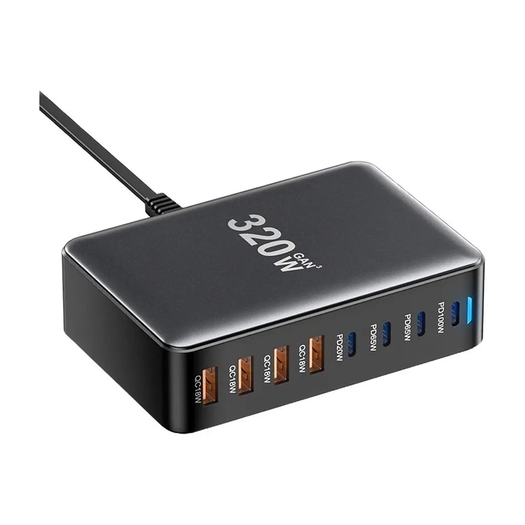 Зарядное устройство для Essager 4xUSB-C + 4xUSB 320W GaN (EZC320W-QJB0G-Z) - фото 5