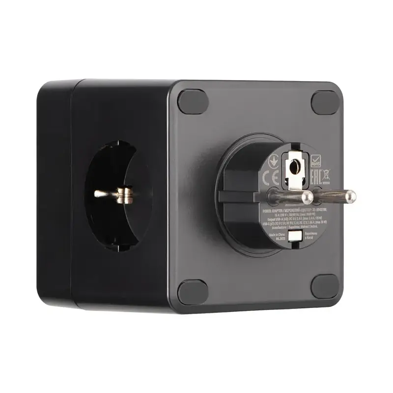 Мережевий адаптер 2E AD431 3xТипF, 16A, 2xUSB-A, 1x USB-C Чорний (2E-AD431BK) - фото 2