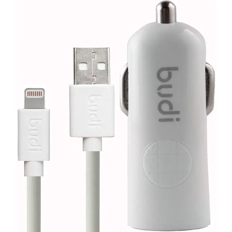 Автомобильное зарядное устройство BUDI Car charger White Led 1USB 2.4A + Lightning cable 1.2 m White - фото 1