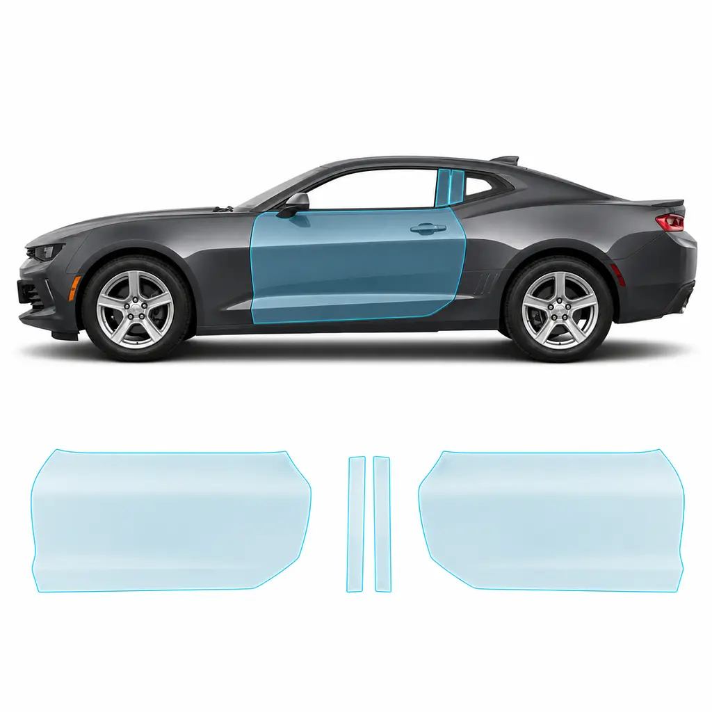 Антигравійна захисна бронеплівка за лекалами для Chevrolet Camaro VI 2016-2018 - зони дверей і стійки вікон