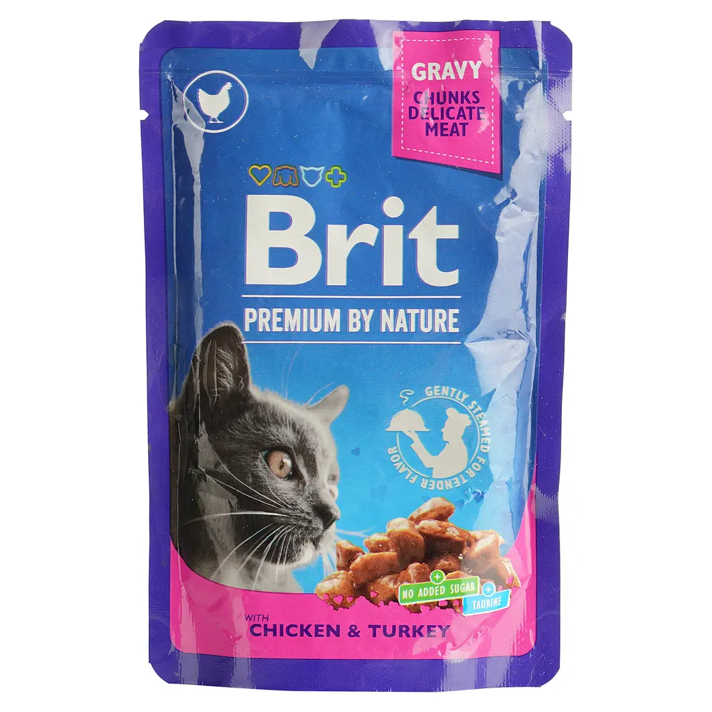 Набір вологого корму для котів Brit Premium Cat з куркою та індичкою 24 шт x 100 г - фото 2