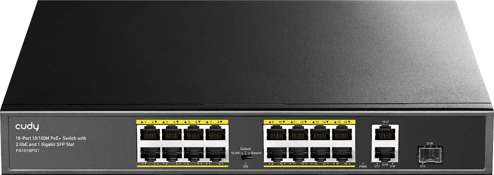 Комутатор Cudy FS1018PS1 16 порт 10/100M PoE+ Switch with 2 Gigabit Uplink and 1 SFP Port 200W - фото 2