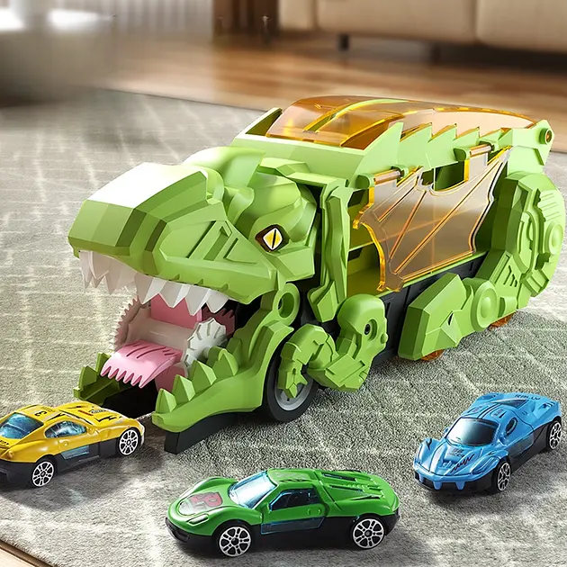 Автовоз трейлер динозавр трансформер Dino T-Rex 3в1 8 машинок зелений - фото 9