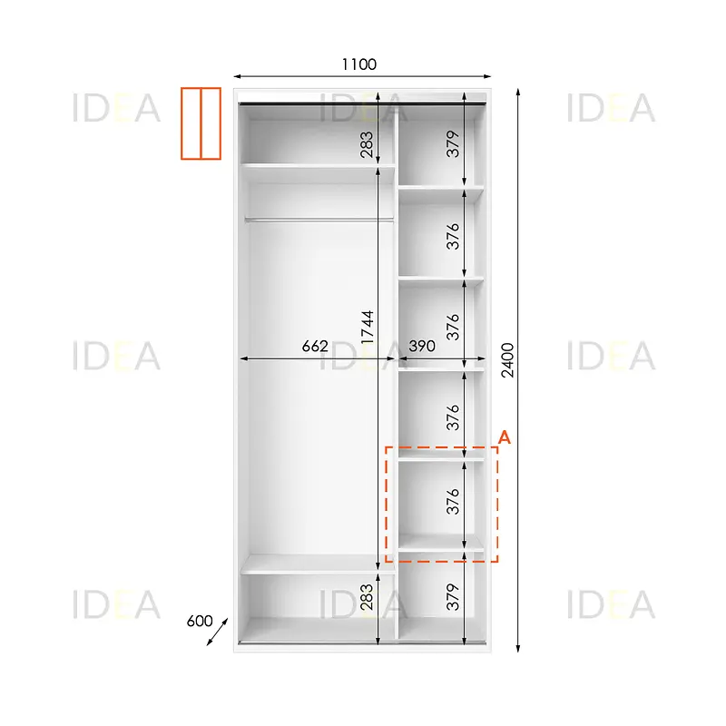 Шафа-купе Idea серія 1 110 x 60 x 240 см Білий Дзеркало - фото 2