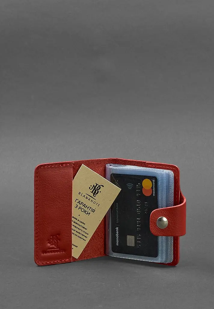 Женский кожаный кард-кейс 7.1 (Книжечка) красный - фото 3