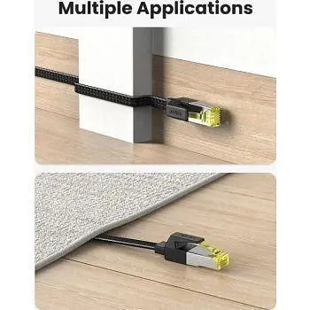 Патч корд Ugreen сетевой кабель 10 Гбит / с 600 МГц совместимый со Smart TV, Svicth плоский 1 м Black (NW189) - фото 3
