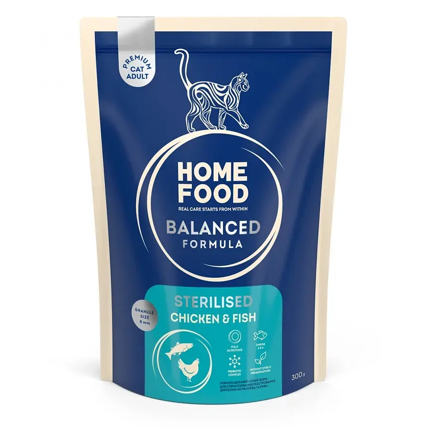 Корм для стерилізованих кішок Home Food с куркою та рибою 0,3кг