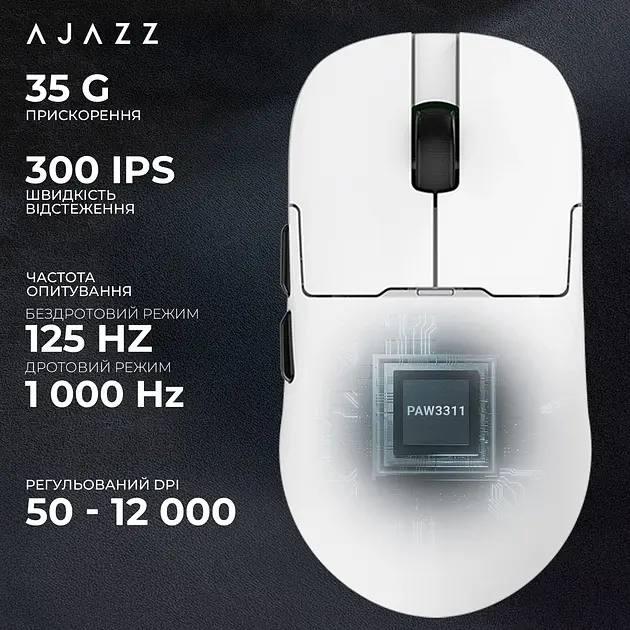 Мишка бездротова AJAZZ AJ159P MC Миша комп'ютерна із зарядною док-станцією / 2.4G / Bluetooth / USB White (19584) - фото 9