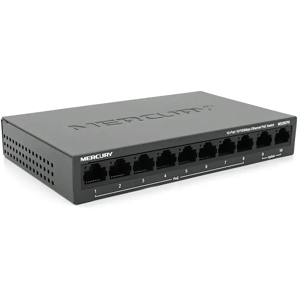 Комутатор POE Mercury MS10CPS з 8 портами POE + 2 порти UP-Link 100Мбіт, БП у комплекті, Q18 - фото 1
