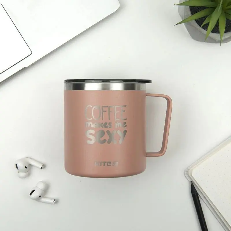 Термокружка Kite Coffee makes me sexy 400 мл пудровая (K22-379-03-2) - фото 4