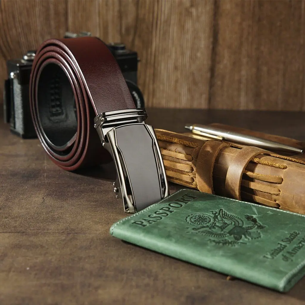 Ремінь чоловічий з матовою вставкою на пряжці 20278 Vintage коричневий 105-120 см - фото 7