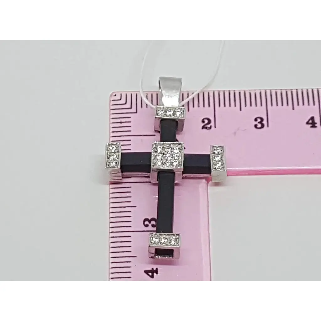 Срібний хрест Гаразд з каучуком і фіанітами. 5541757 - фото 4