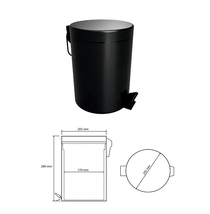 Відро для сміття Bemeta Dark 5L Soft Close 104315010, Чорний матовий - фото 3