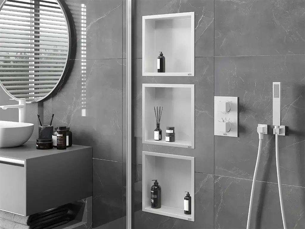 Полка в ванную Nett YW-29, встроенная металлическая 30 см белая - фото 3