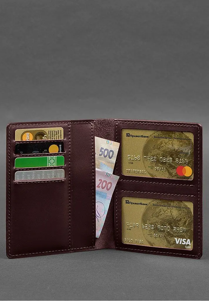 Шкіряна обкладинка-органайзер для документів 6.1 бордовий краст - фото 4