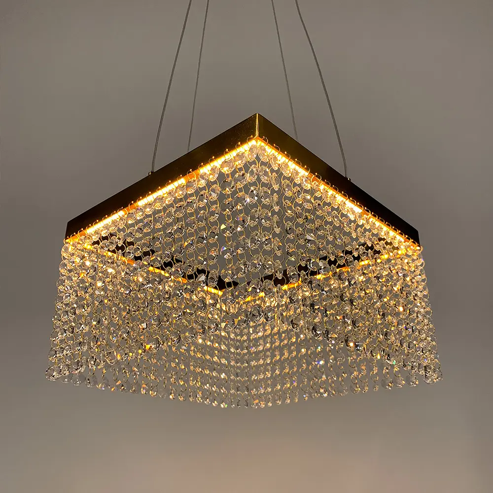 Невероятная хрустальная квадратная люстра с золотой обводкой h25 Line.F Диаметр 40см - фото 4