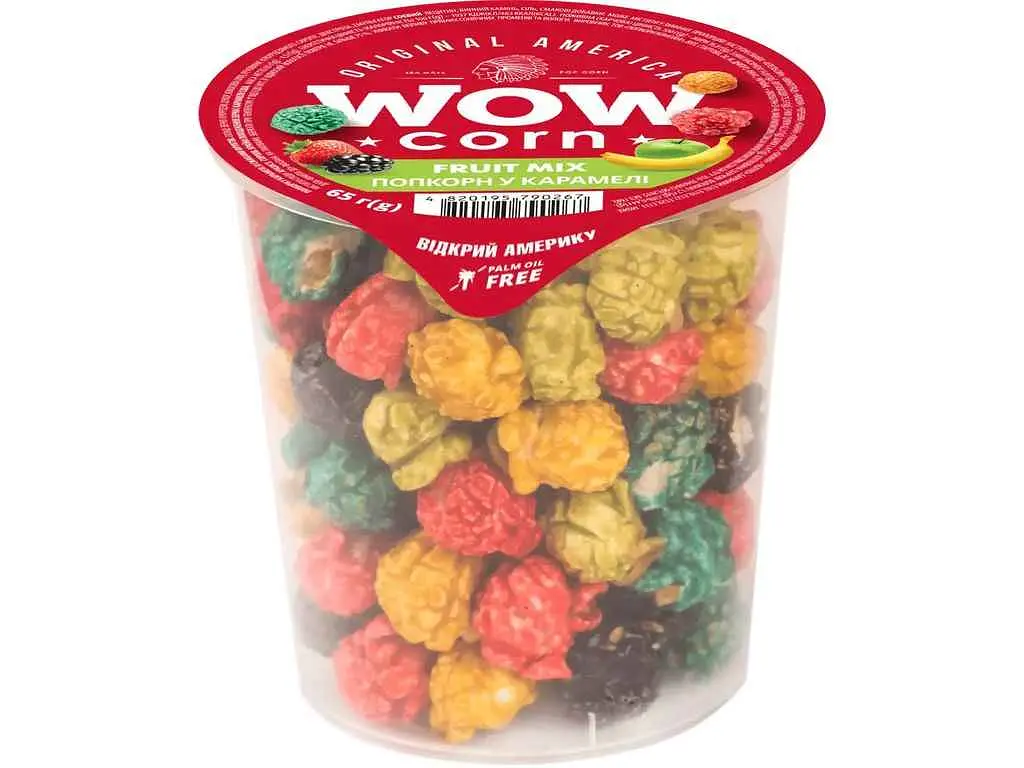 Попкорн карамелізований WOWCORN зі смаками фруктів, стакан 65г