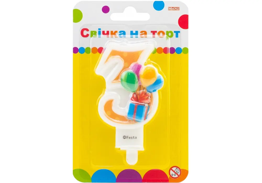 Свічка - цифра "Maxi" /MX622069-3/ "3" кульки 7,62см (1/24)