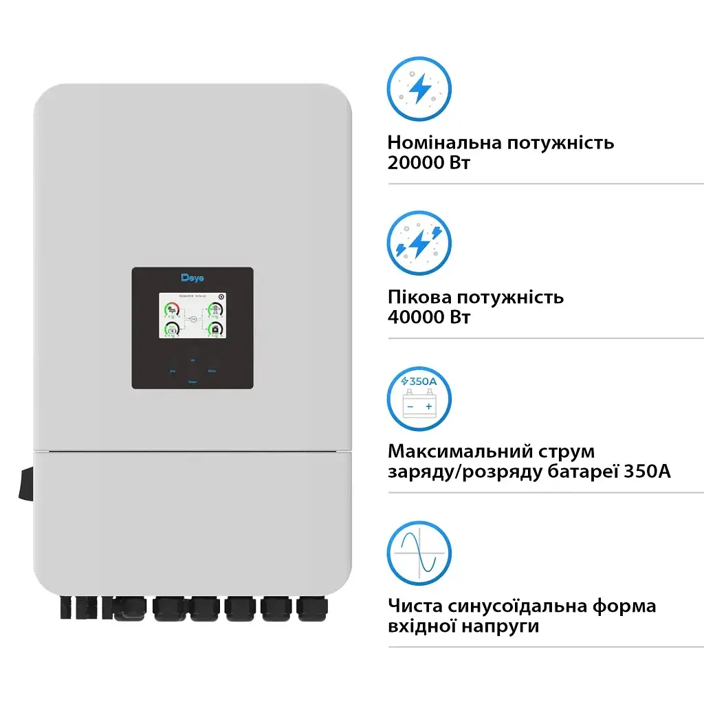 Сонячний інвертор Deye SUN-20K-SG05LP3-EU-SM2, 20кВт (SUN-20K-SG05LP3-EU-SM2) - фото 2