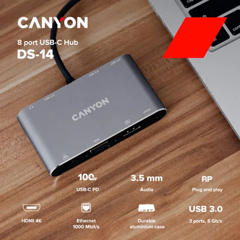 Порт-реплікатор Canyon 8-in-1 USB-C (CNS-TDS14) - фото 2