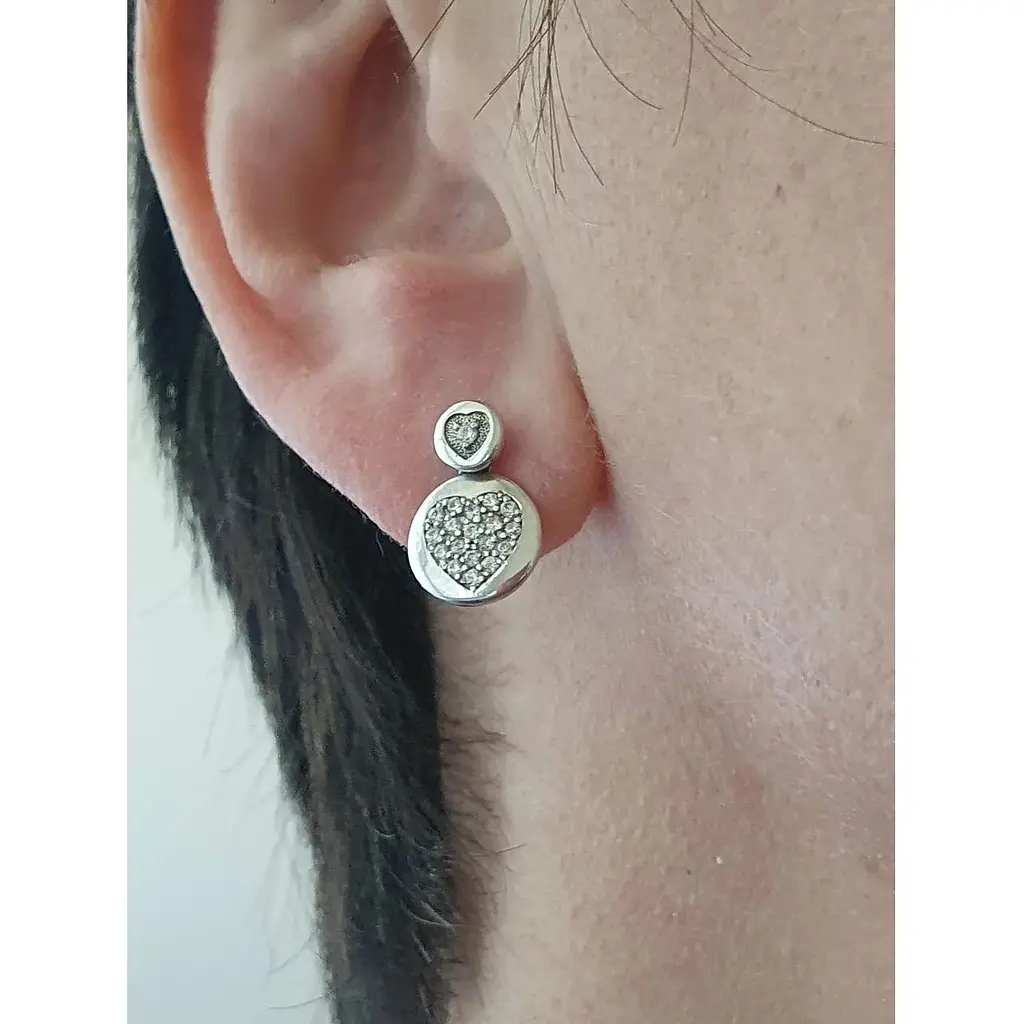 Серебряные пуссеты Лазурит Сердечки 2 в 1 с фианитами. 29055р - фото 3