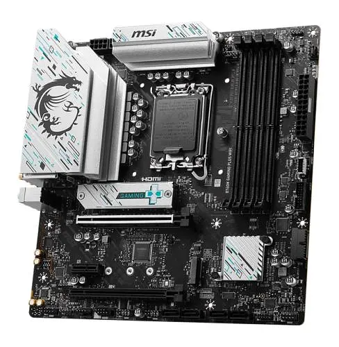 Материнська плата LGA1700, MSI B760M GAMING PLUS WIFI, B760, 4xDDR5, Int.Video(CPU), 4xSATA3, 2xM.2, 2xPCI-E 4.0 x16, 1xPCI-E 3.0 x1, ALC897, RTL8125BG, WiFi 6E, Bluetooth 5.3, 9xUSB3.2/6xUSB2.0, 2xHDMI/2xDP, Micro ATX - фото 3