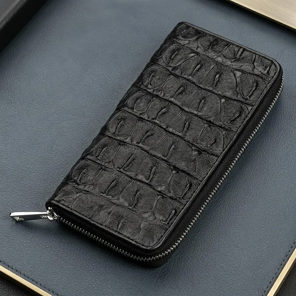Гаманець-клатч з натуральної шкіри крокодила чорний CROCODILE LEATHER 18012 - фото 5