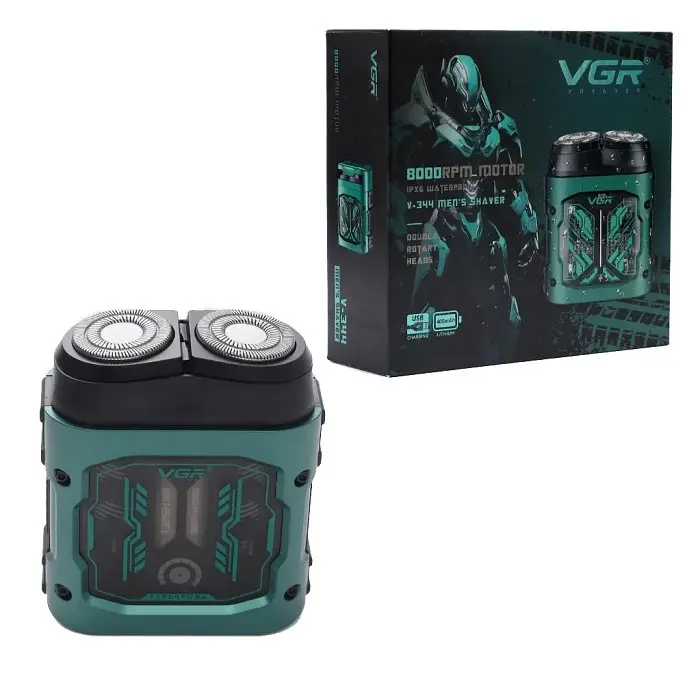 Електробритва VGR V-344 GREEN, роторна, 8000 RPM, вологостійка Зелена - фото 4